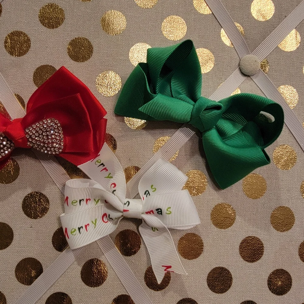 Kids Christmas Bow Set - Green, Red, White